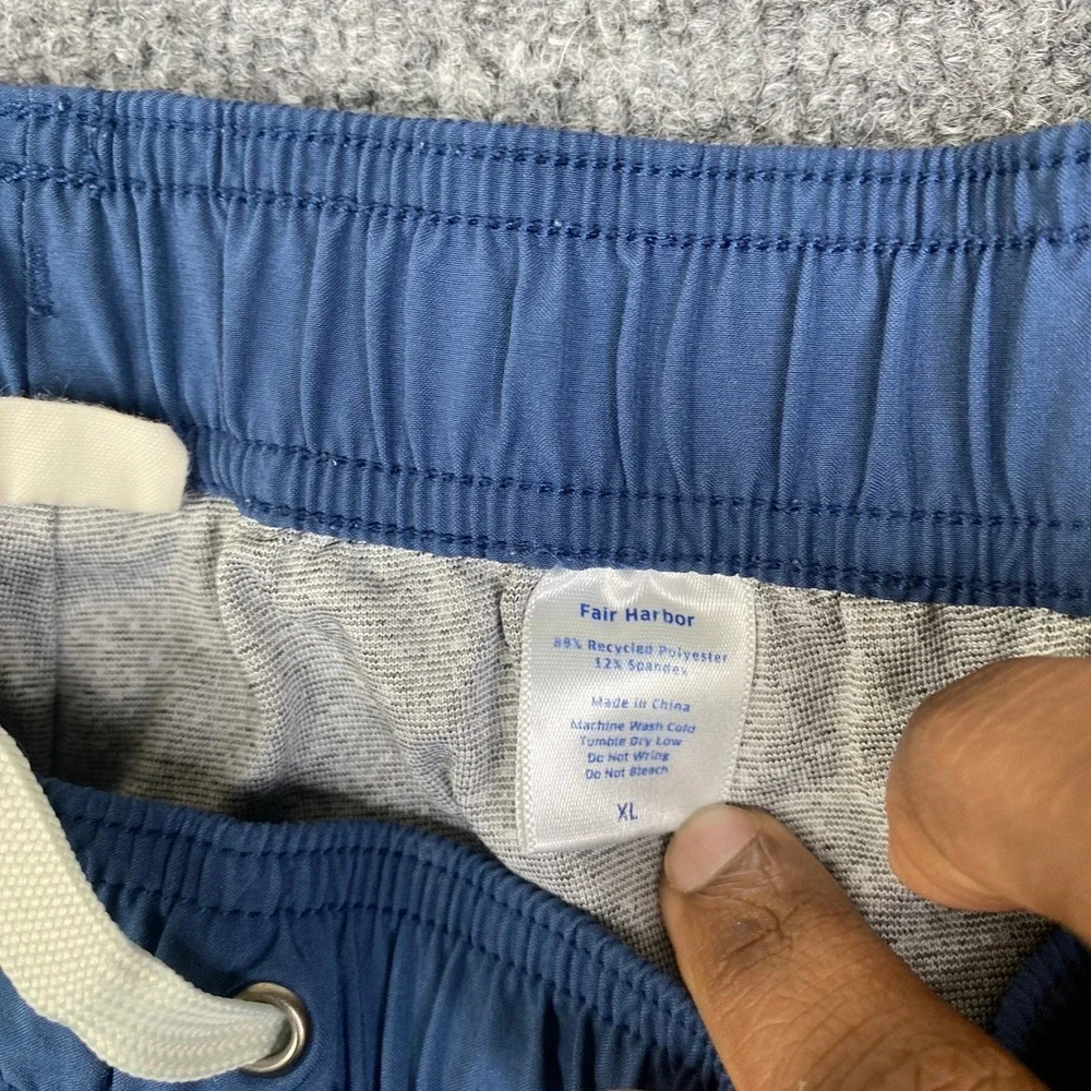 Fair Harbor Mens Swim Trunks XL Navy Blue Striped Board Shorts Recycled 7 Inseam